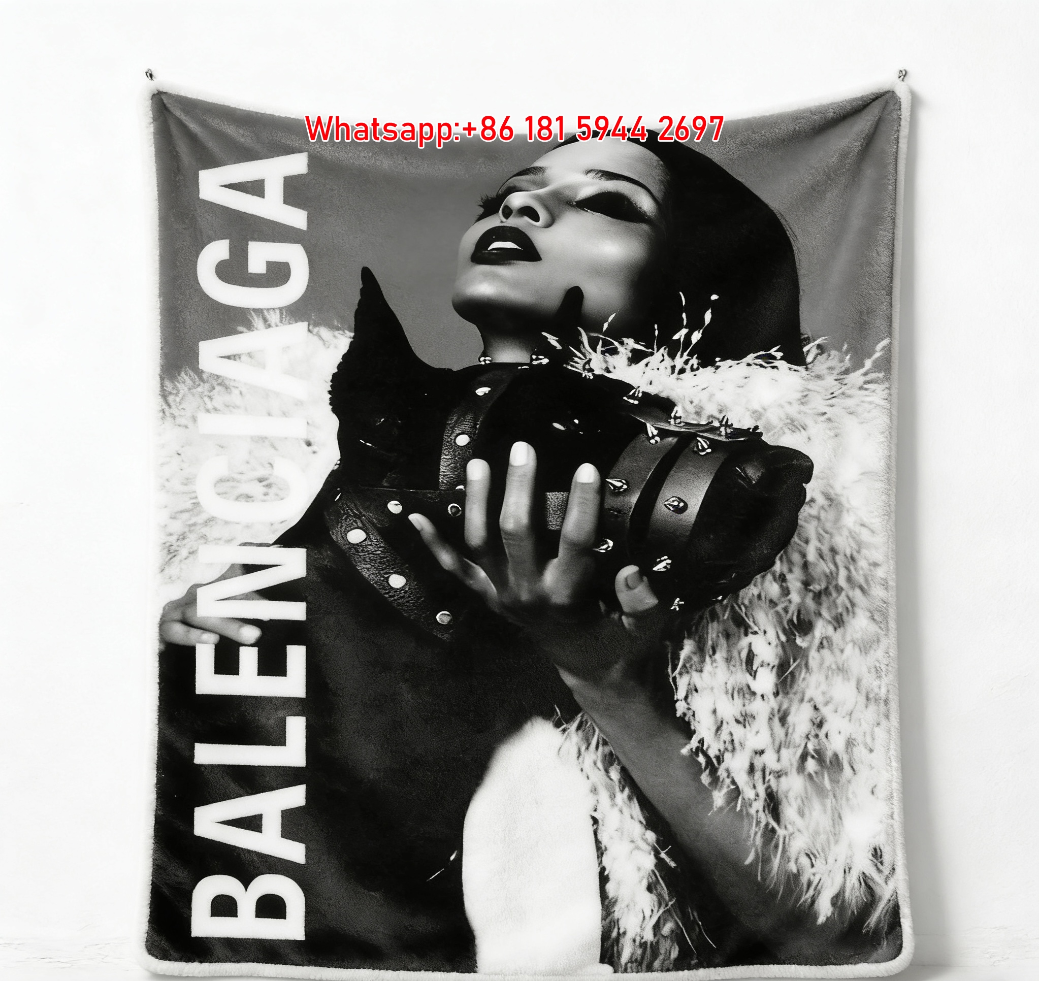 Balenciaga Black & White Fashion Portrait Print Flannel Sofa Throw Blanket BA407